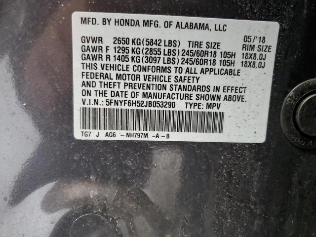 2018 HONDA PILOT EXL 5FNYF6H52JB053290