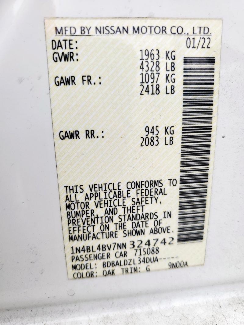 2022 NISSAN ALTIMA S 1N4BL4BV7NN324742