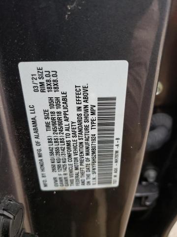 2021 HONDA PILOT EXL 5FNYF6H52MB071924