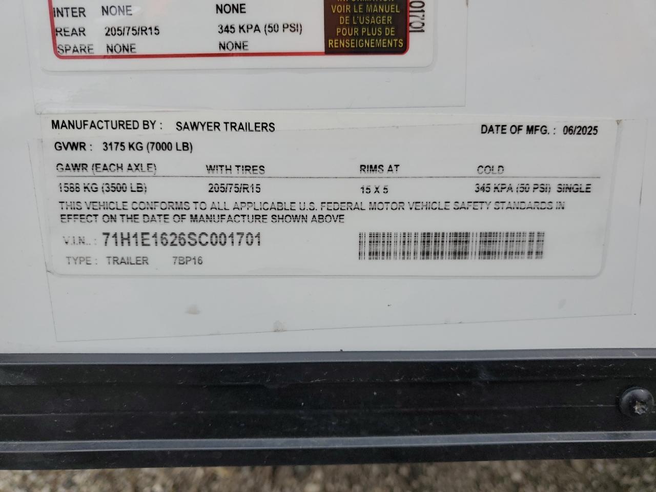 Lot #3227461360 2025 SAWYER UNKNOWN