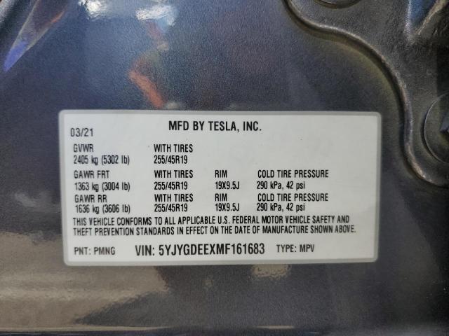 2021 TESLA MODEL Y 5YJYGDEEXMF161683