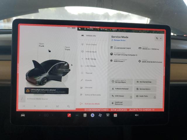 2022 TESLA MODEL 3 5YJ3E1EBXNF174911