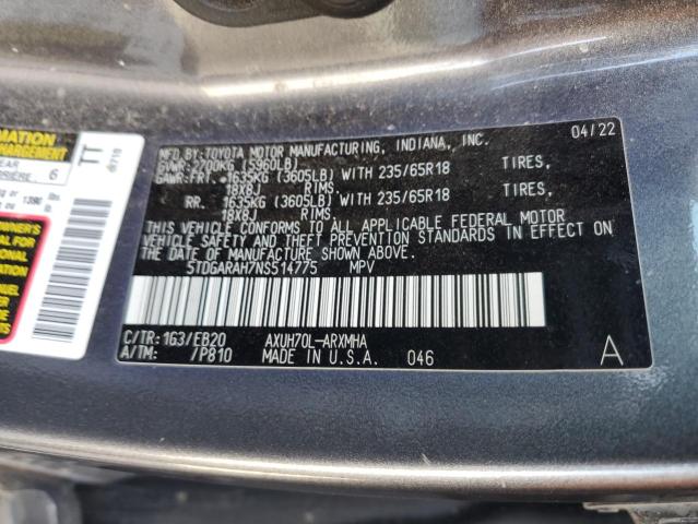 2022 TOYOTA HIGHLANDER HYBRID XLE 5TDGARAH7NS514775