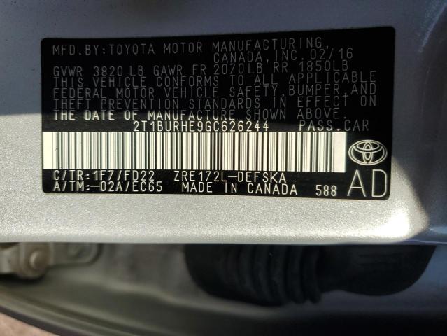 2016 TOYOTA COROLLA L - 2T1BURHE9GC626244