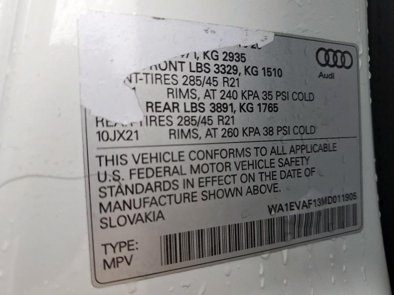 2021 AUDI Q8 PREMIUM WA1EVAF13MD011905