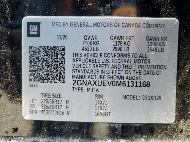 2021 CHEVROLET EQUINOX LT - 2GNAXUEV0M6131168