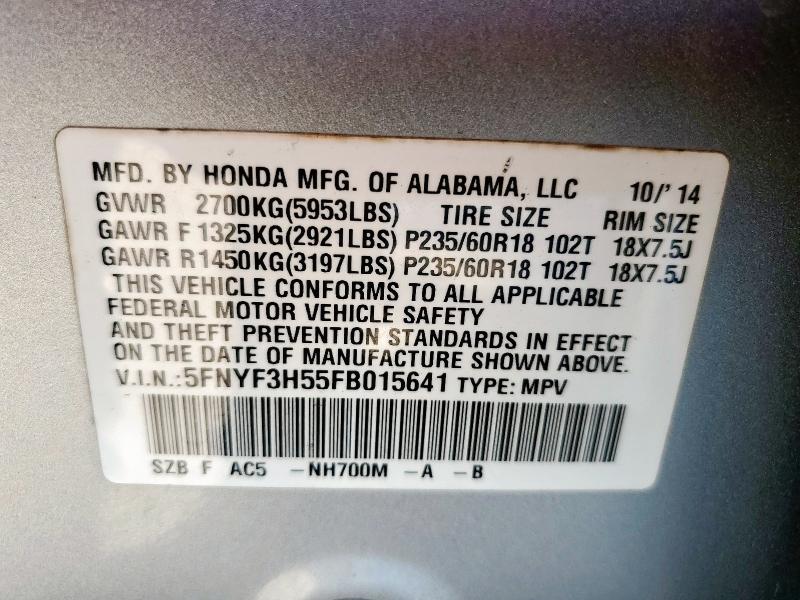 2015 HONDA PILOT EXL - 5FNYF3H55FB015641