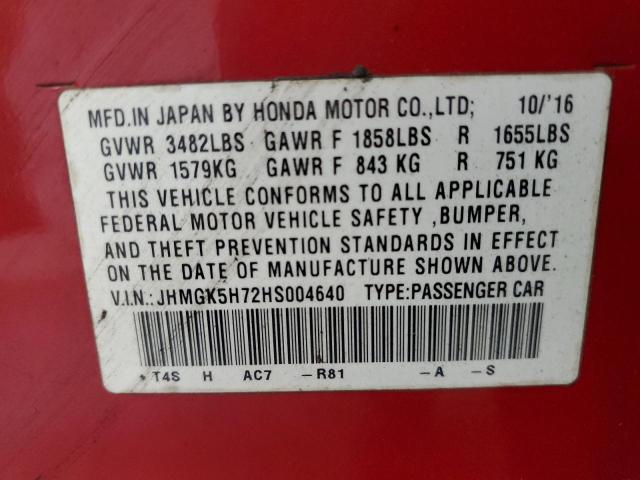 2017 HONDA FIT EX JHMGK5H72HS004640