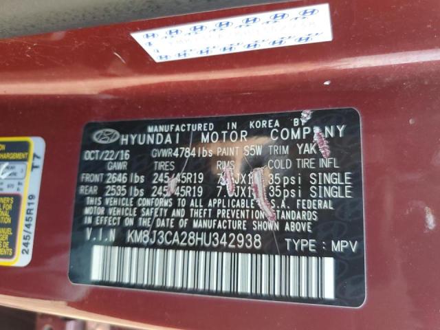 2017 HYUNDAI TUCSON LIM KM8J3CA28HU342938