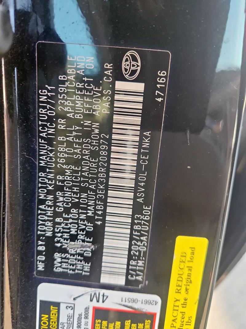 2011 TOYOTA CAMRY BASE - 4T4BF3EK3BR208972