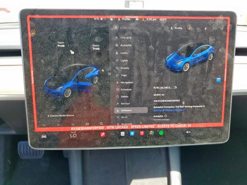 2022 TESLA MODEL 3 5YJ3E1EA6NF291103