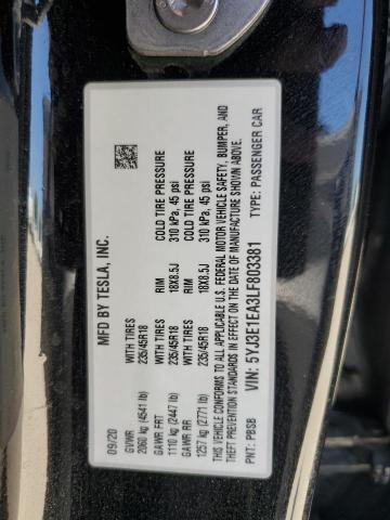 2020 TESLA MODEL 3 5YJ3E1EA3LF803381