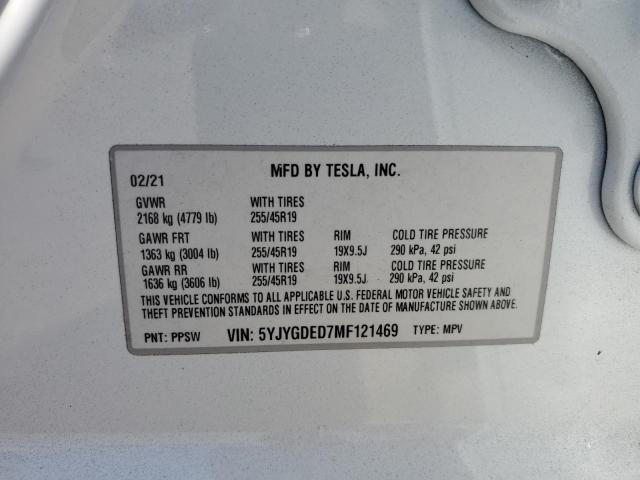2021 TESLA MODEL Y 5YJYGDED7MF121469