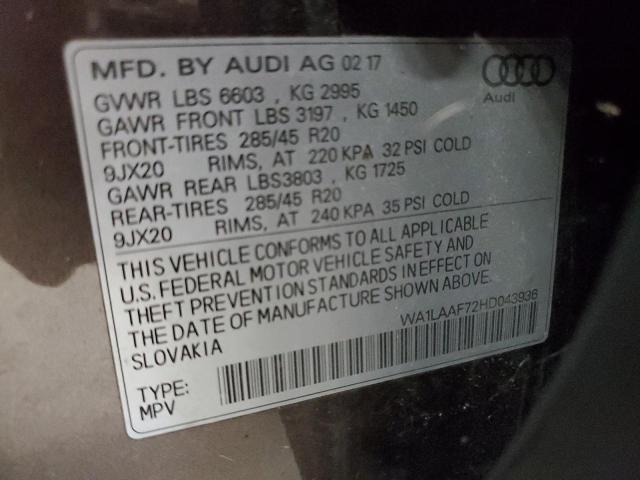 2017 AUDI Q7 PREMIUM WA1LAAF72HD043936