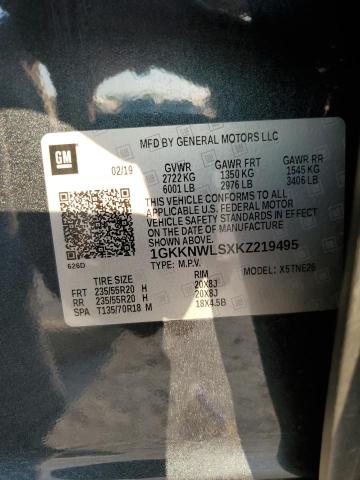 2019 GMC ACADIA SLT 1GKKNWLSXKZ219495