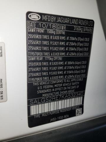 2019 LAND ROVER RANGE ROVE SALGS2RE7KA532340