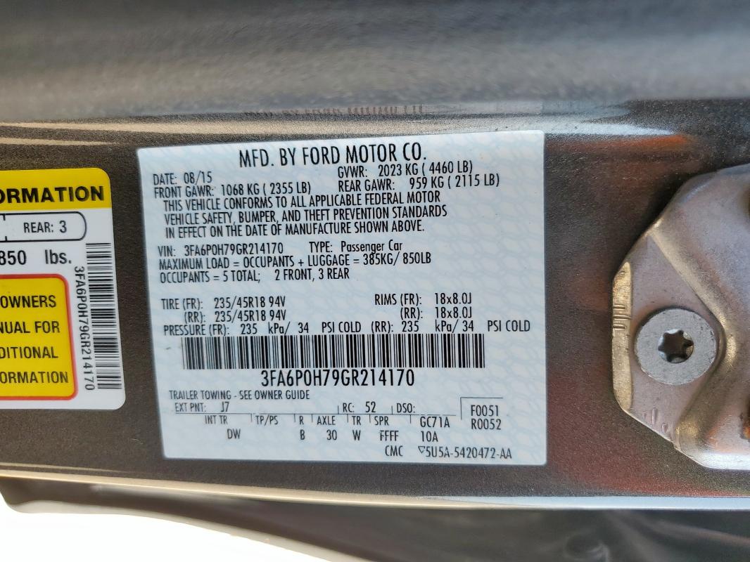 2016 FORD FUSION SE 3FA6P0H79GR214170