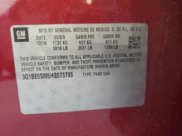 2017 CHEVROLET CRUZE LT - 3G1BE6SM5HS573793