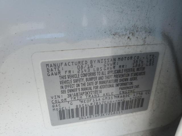 2019 NISSAN SENTRA S 3N1AB7AP3KY218514