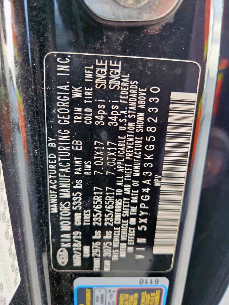 2019 KIA SORENTO 5XYPG4A33KG582330
