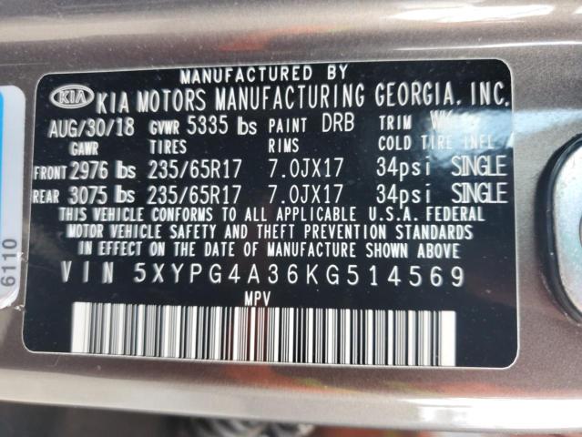 2019 KIA SORENTO L - 5XYPG4A36KG514569