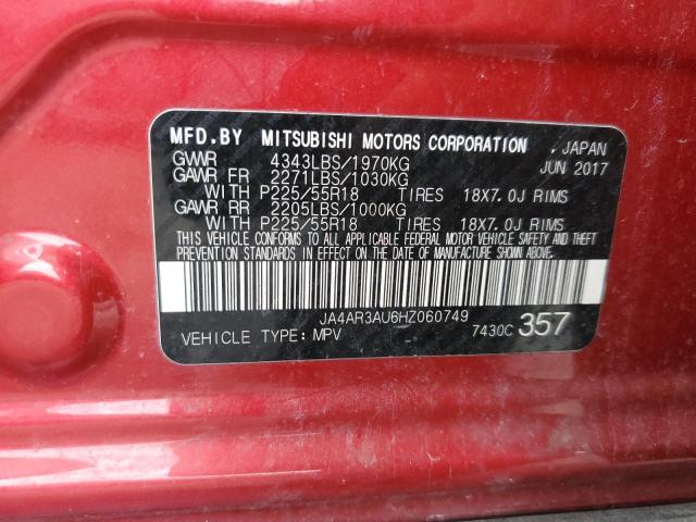 2017 MITSUBISHI OUTLANDER JA4AR3AU6HZ060749