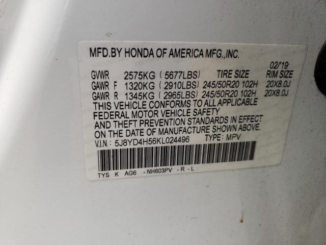 2019 ACURA MDX TECHNOLOGY 5J8YD4H56KL024496