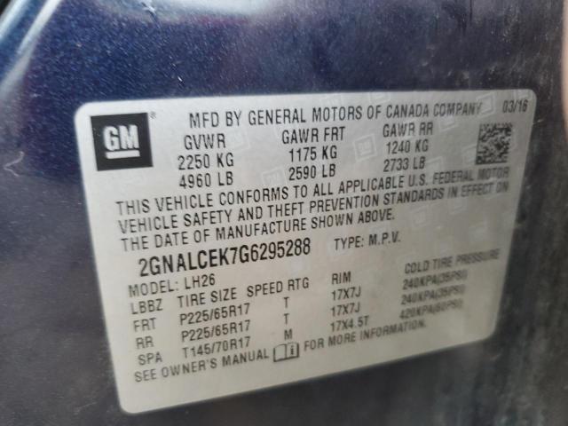 2016 CHEVROLET EQUINOX LT 2GNALCEK7G6295288