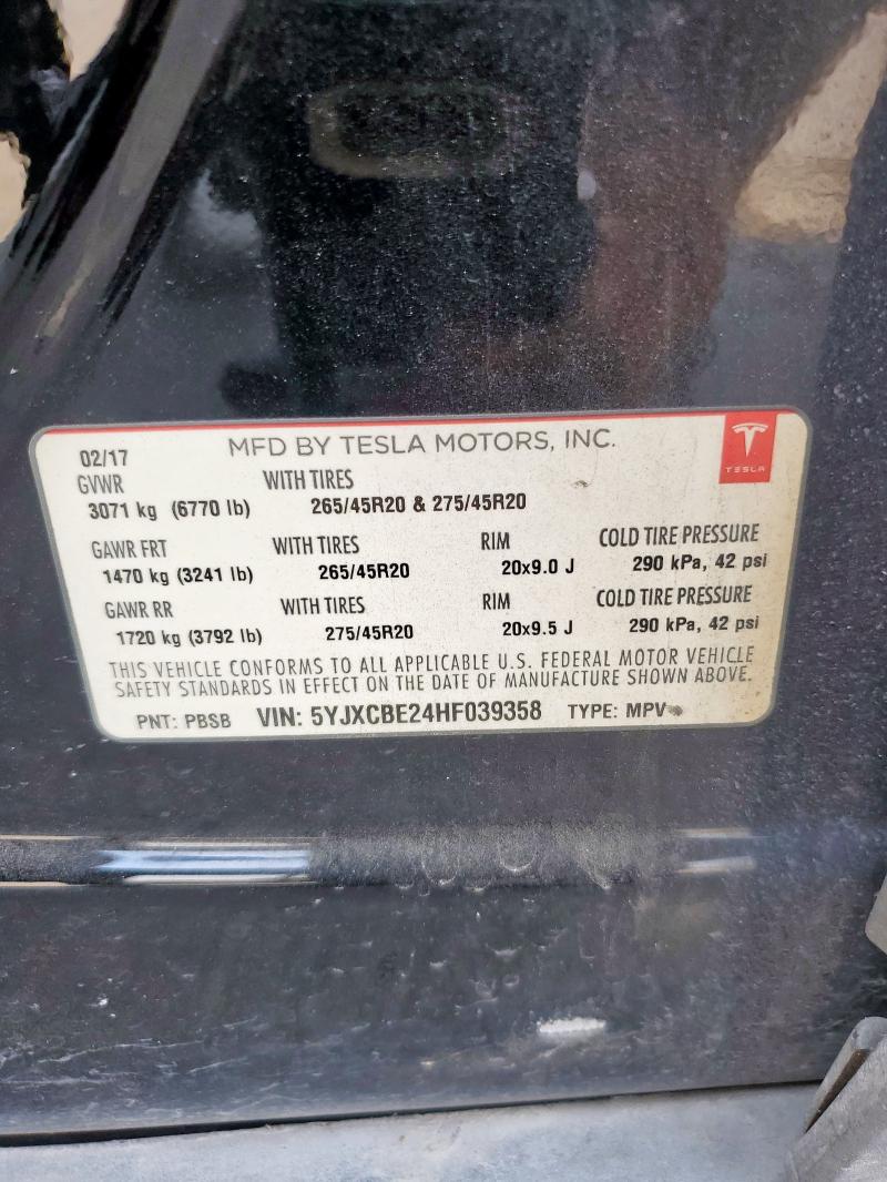 2017 TESLA MODEL X 5YJXCBE24HF039358