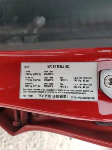 2020 TESLA MODEL 3 5YJ3E1EB4LF588991