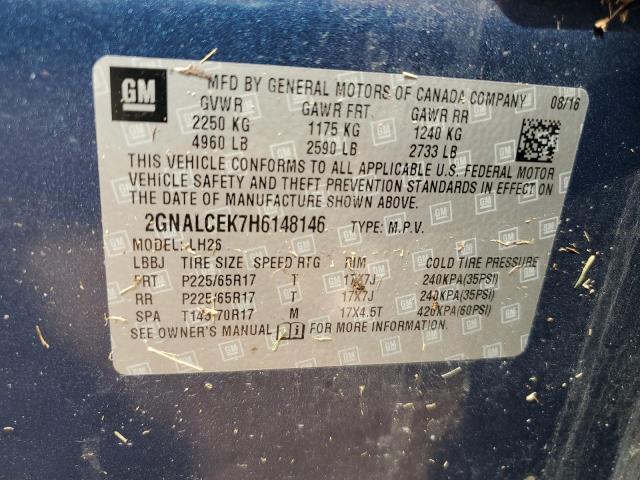 2017 CHEVROLET EQUINOX LT 2GNALCEK7H6148146