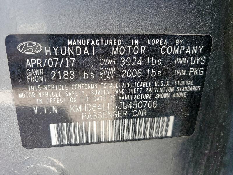 2018 HYUNDAI ELANTRA SEL KMHD84LF5JU450766