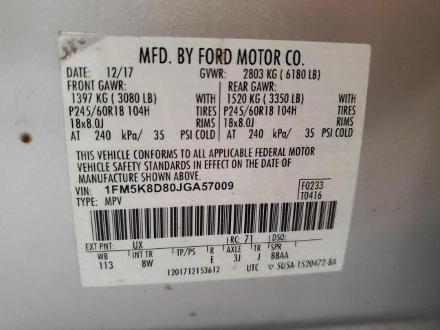 2018 FORD EXPLORER XLT 1FM5K8D80JGA57009