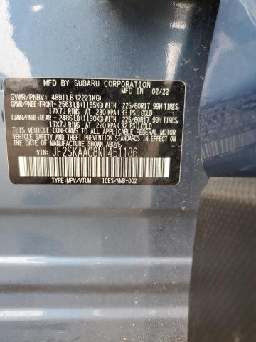 2022 SUBARU FORESTER JF2SKAAC8NH451186