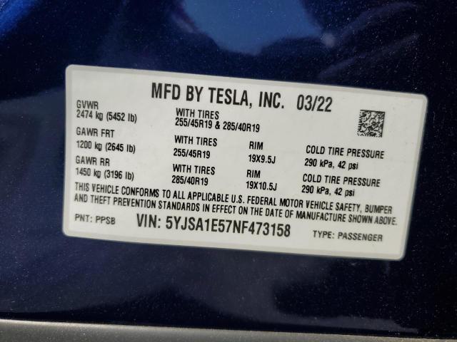 2022 TESLA MODEL S 5YJSA1E57NF473158