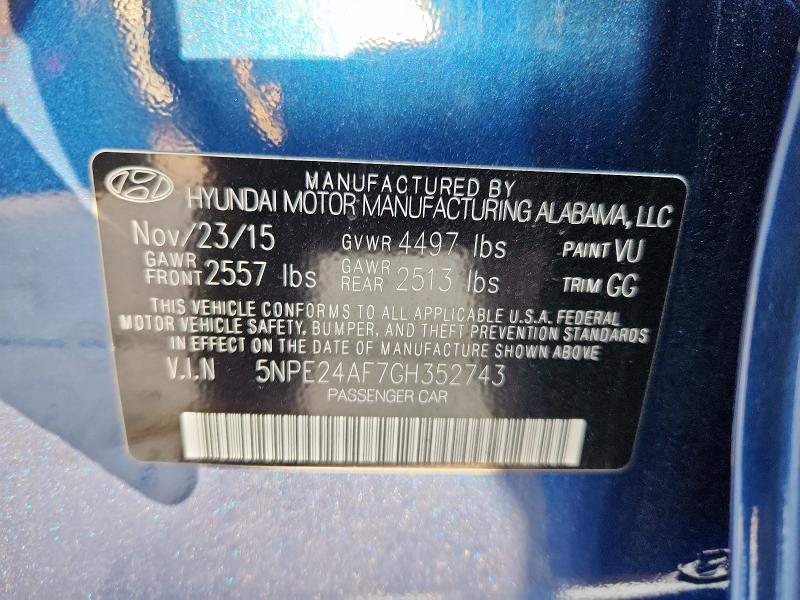2016 HYUNDAI SONATA 5NPE24AF7GH352743