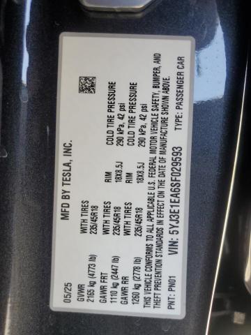 2025 TESLA MODEL 3 5YJ3E1EA6SF029593