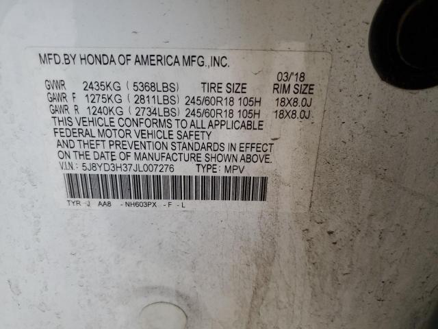 2018 ACURA MDX 5J8YD3H37JL007276