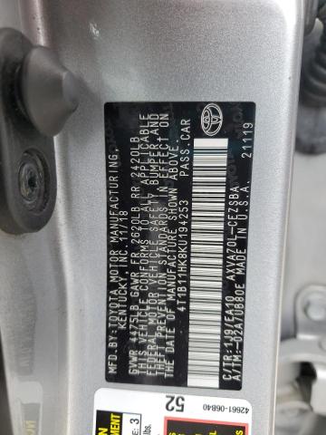 2019 TOYOTA CAMRY L 4T1B11HK8KU194253
