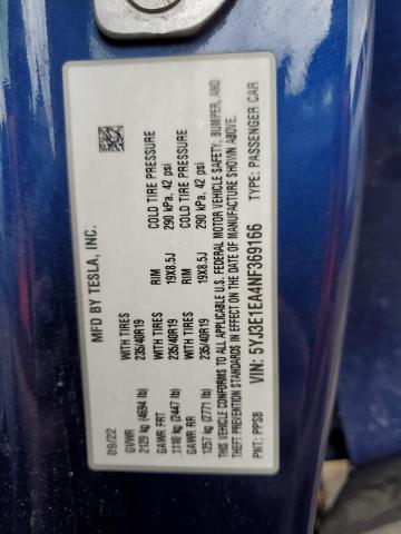 2022 TESLA MODEL 3 5YJ3E1EA4NF369166