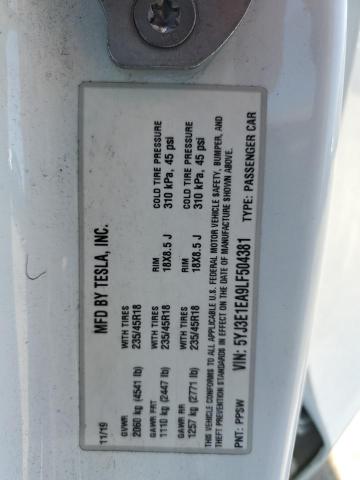 2020 TESLA MODEL 3 5YJ3E1EA9LF504381