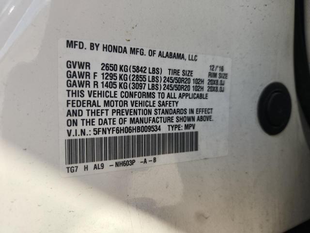 2017 HONDA PILOT ELIT 5FNYF6H06HB009534