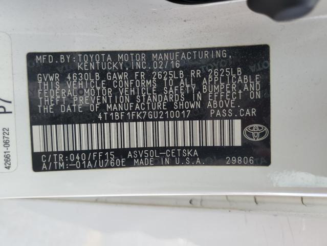 2016 TOYOTA CAMRY LE - 4T1BF1FK7GU210017