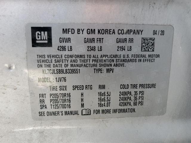 2020 CHEVROLET TRAX 1LT KL7CJLSB9LB339551
