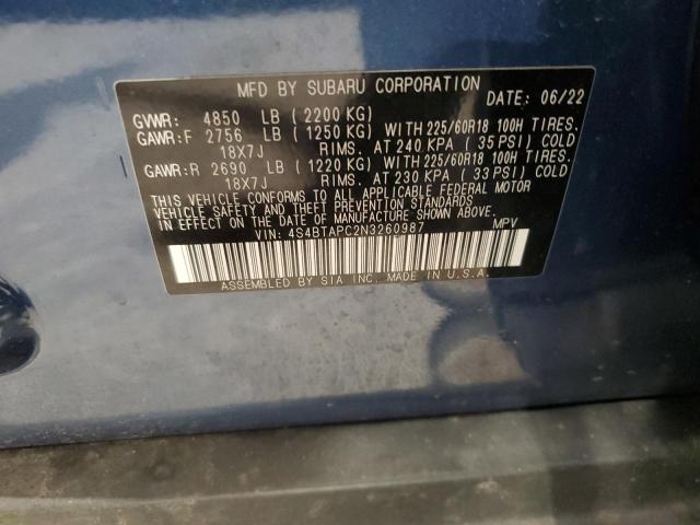 2022 SUBARU OUTBACK TO 4S4BTAPC2N3260987