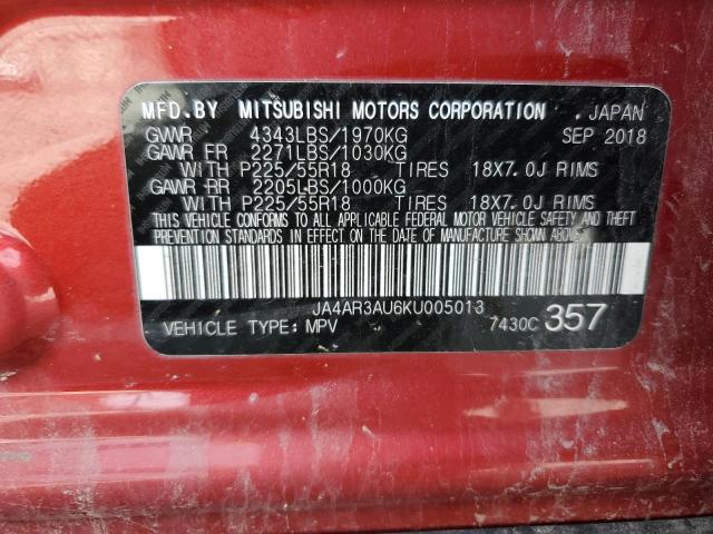 2019 MITSUBISHI OUTLANDER JA4AR3AU6KU005013