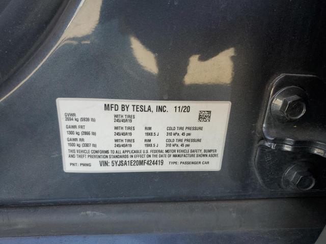 2021 TESLA MODEL S 5YJSA1E20MF424419