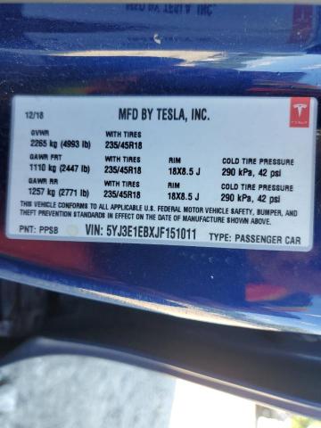 2018 TESLA MODEL 3 5YJ3E1EBXJF151011