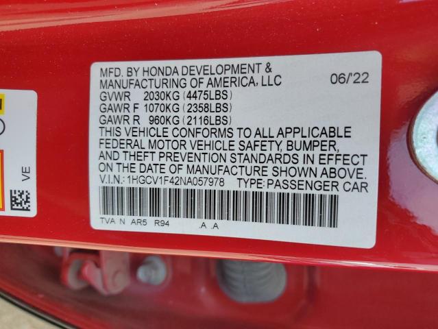 2022 HONDA ACCORD SPO - 1HGCV1F42NA057978