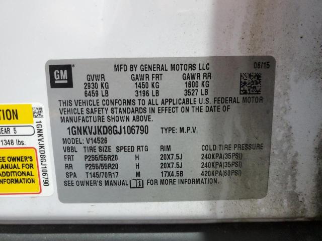 2016 CHEVROLET TRAVERSE LTZ 1GNKVJKD8GJ106790